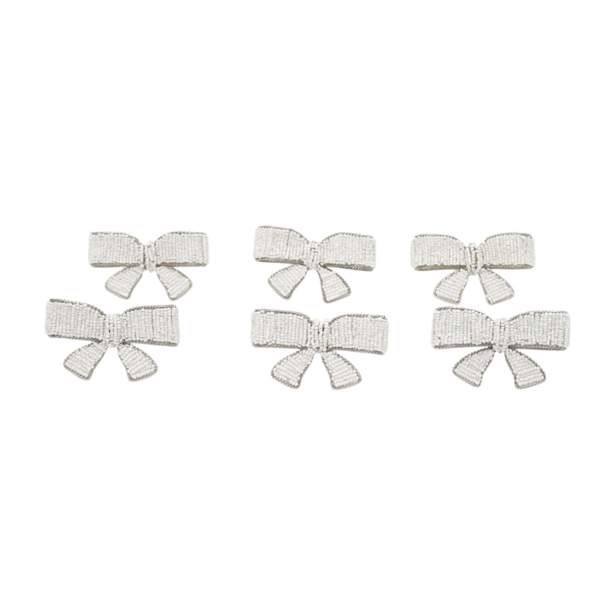 Bow shape white Beaded Napkin Ring Set of Six